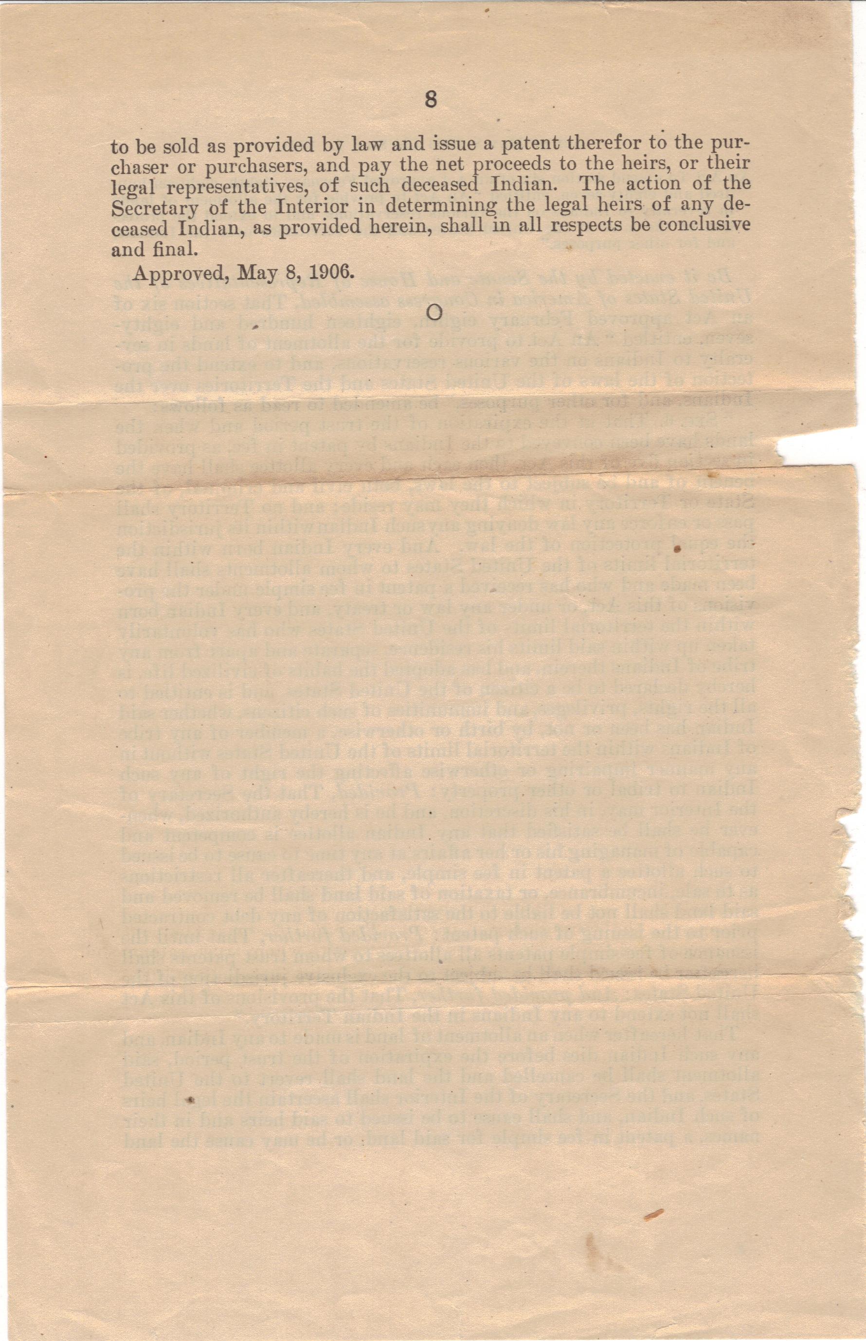 1887 Congressional Acts: 'Fee simple' land allocation (10)